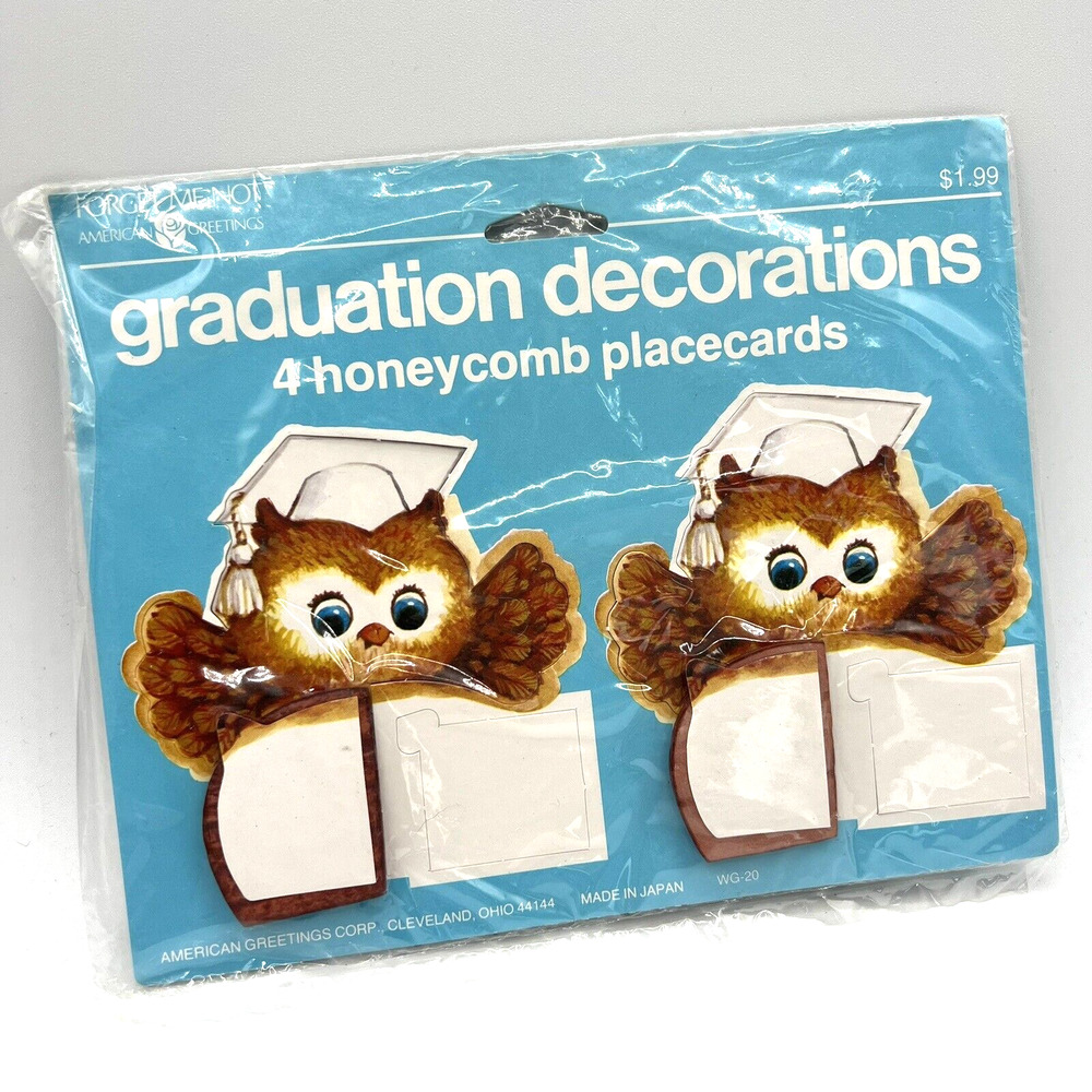 NOS Vintage Honeycomb OWL Placecards Table Decor 4 In Each Pack Graduation Party